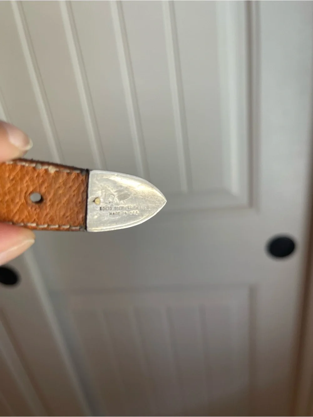 Vintage Brown Leather Belt with Sterling Silver & 10k gold monogrammed tip